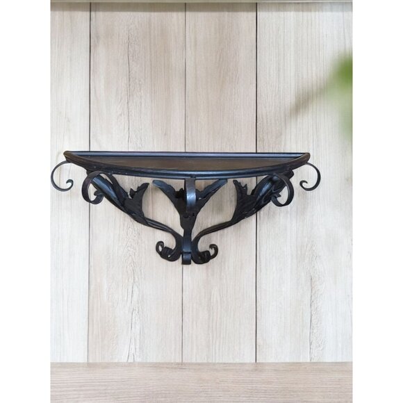 Wrought Iron Wall-Mounted Decorative Shelf With Leaf Design - Picture 3 of 11